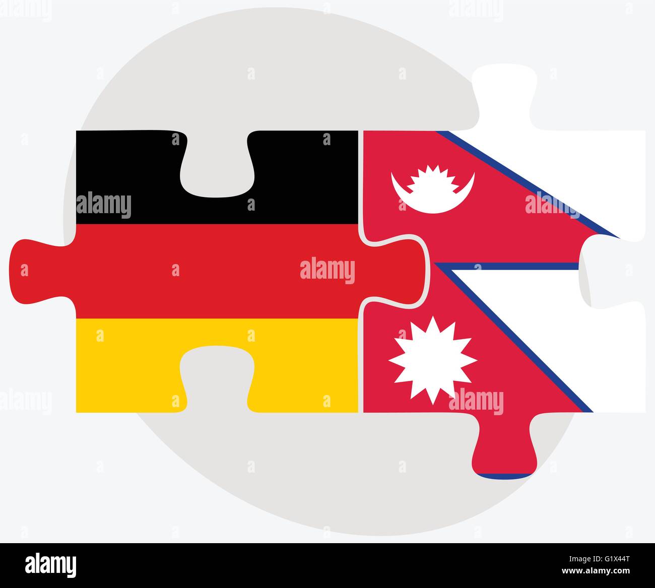 Deutschland und Nepal Flaggen in puzzle isolierten auf weißen Hintergrund Stock Vektor