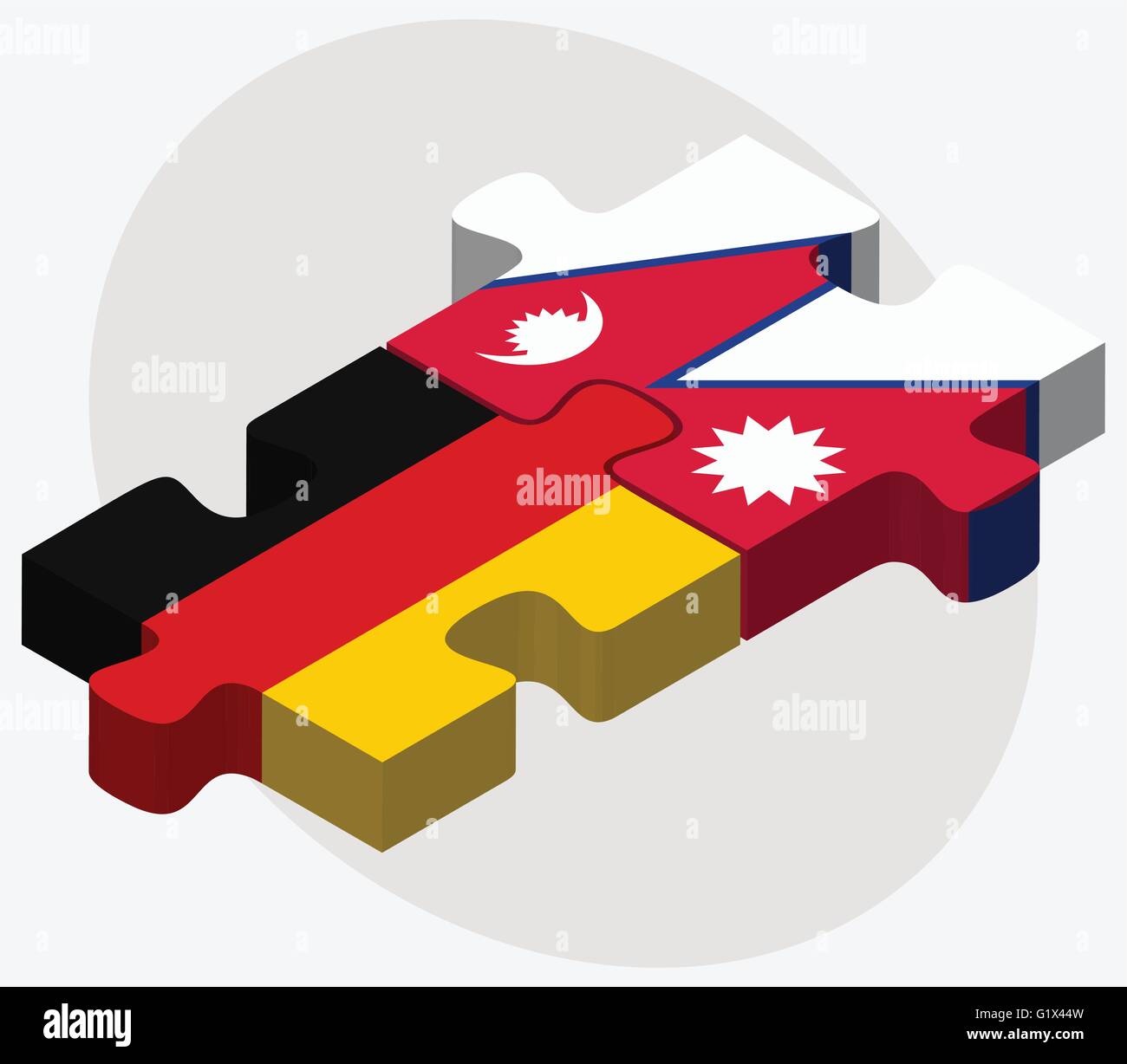 Deutschland und Nepal Flaggen in puzzle isolierten auf weißen Hintergrund Stock Vektor