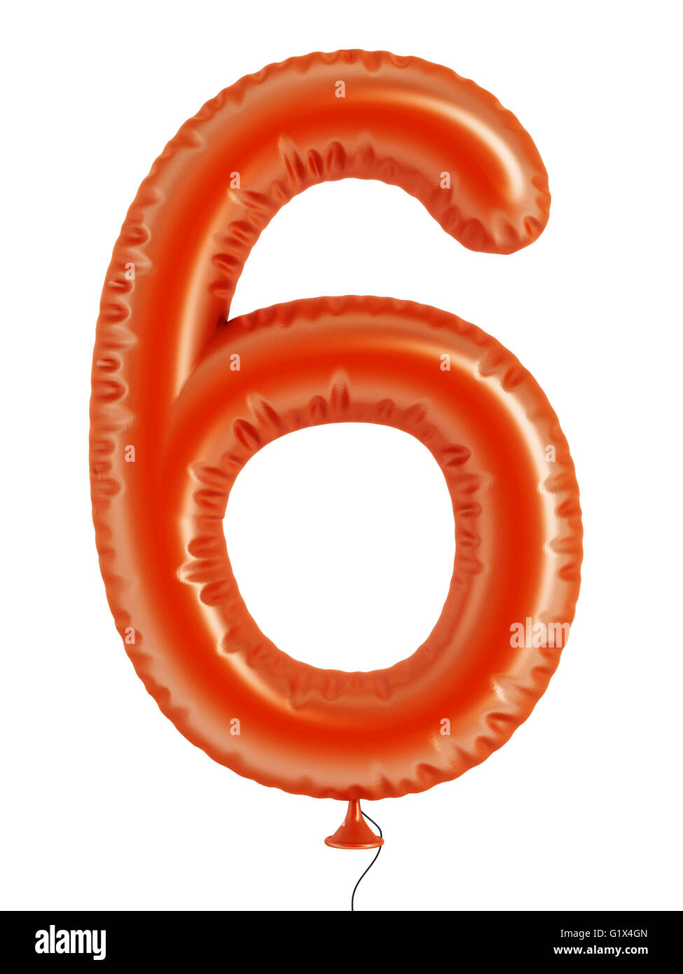 Orange Nummer 6 Ballon isoliert auf weißem Hintergrund Stockfoto