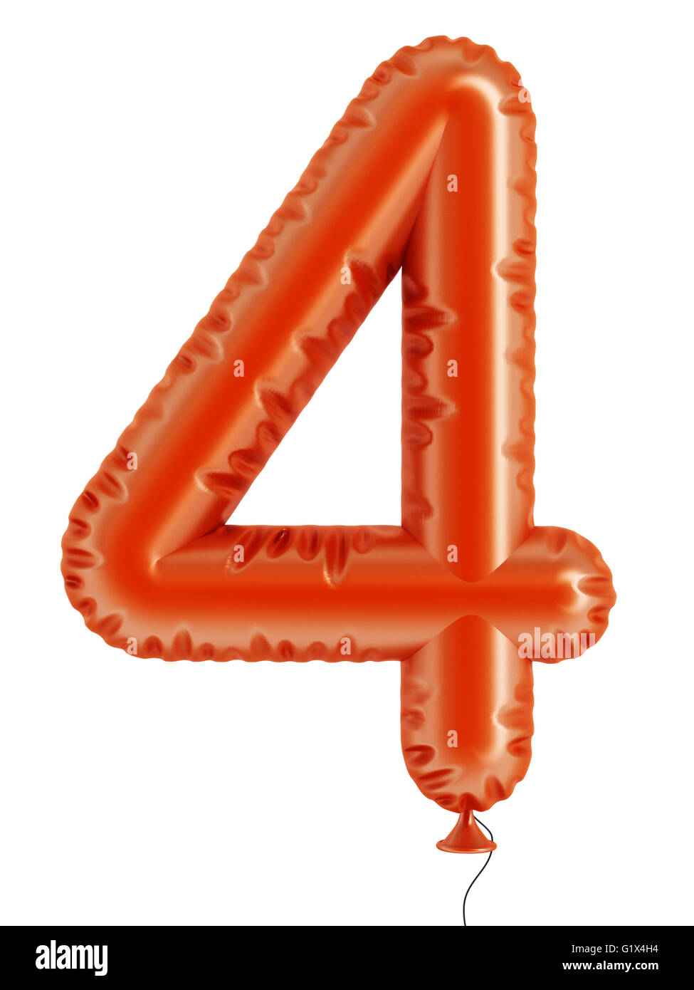 Orange Nummer 4 Ballon isoliert auf weißem Hintergrund Stockfoto