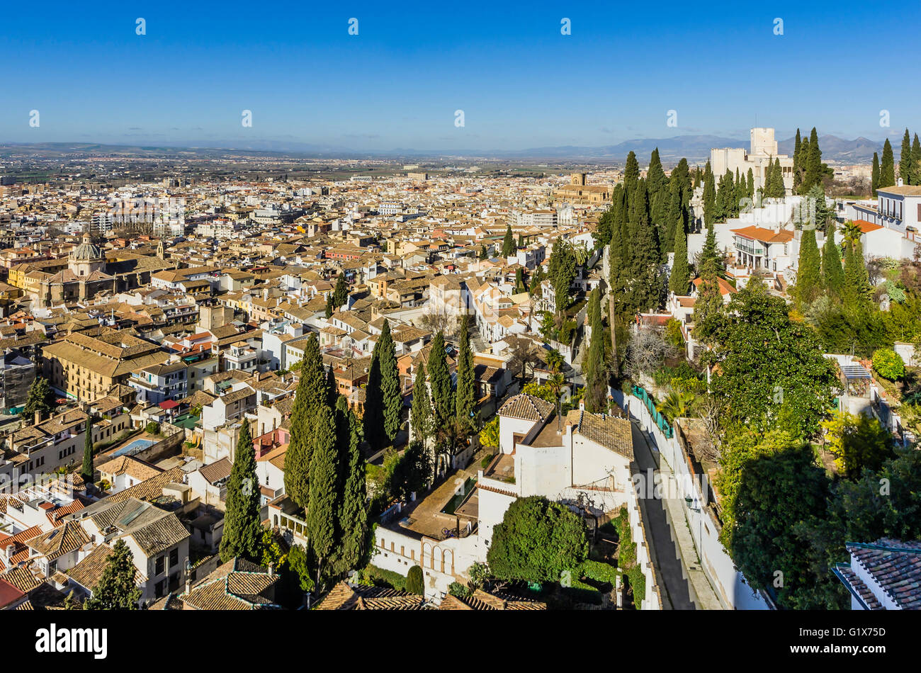 Blick auf das Stadtzentrum von Granada, Andalusien, Spanien Stockfoto