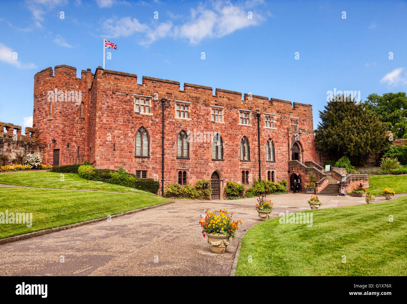 Gärten in den Mauern der Burg von Shrewsbury, Shropshire, England. Stockfoto