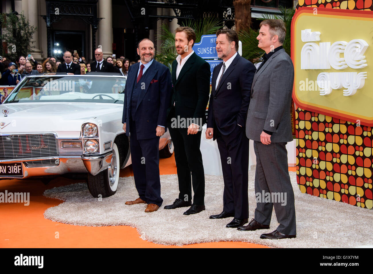 Joel Silver, Ryan Gosling, Russell Crowe und Shane Black bei der UK-Premiere von The Nice Guys Stockfoto