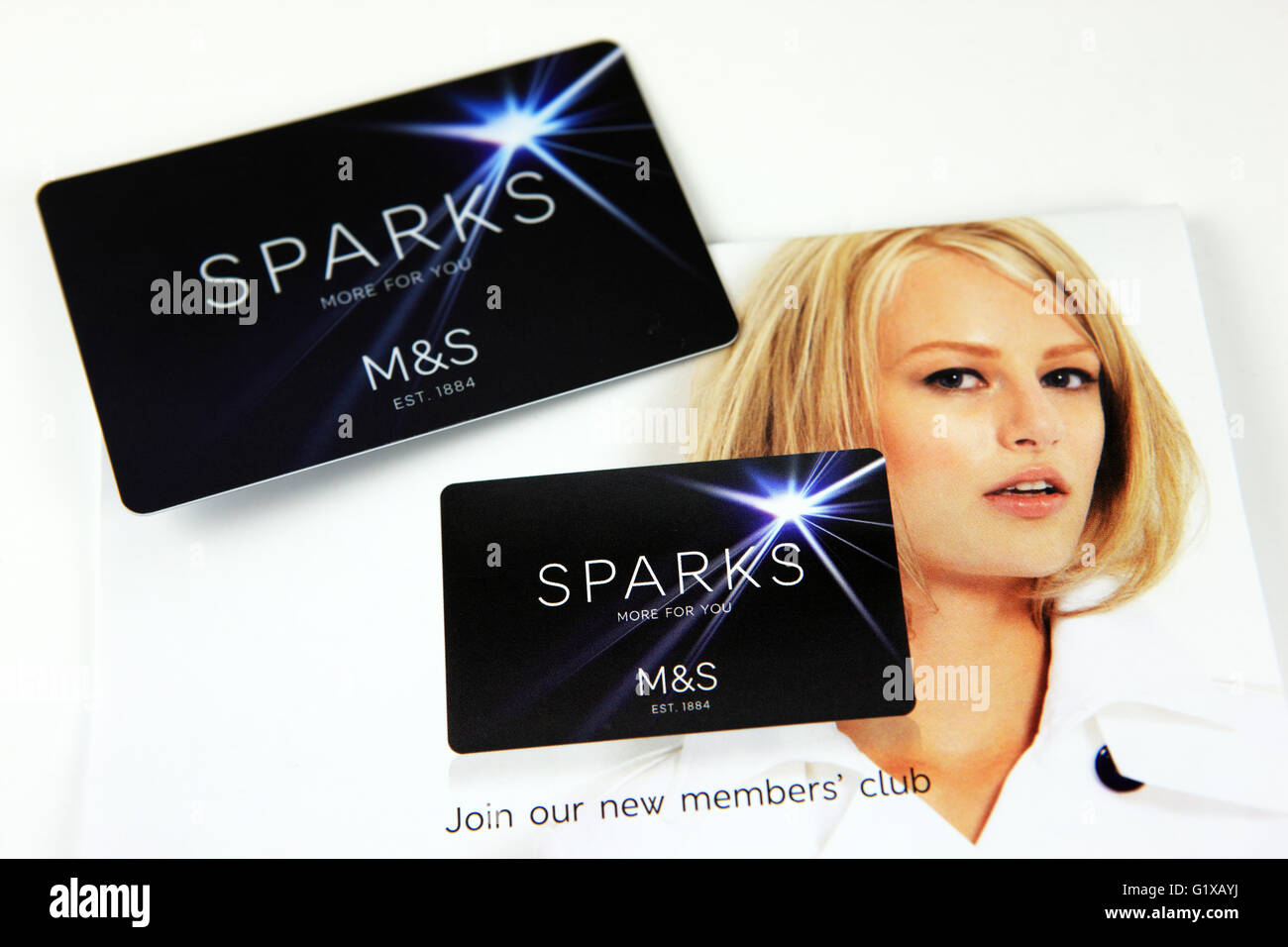 Marks & Spencer Funken Karte und Werbeschriften Stockfoto