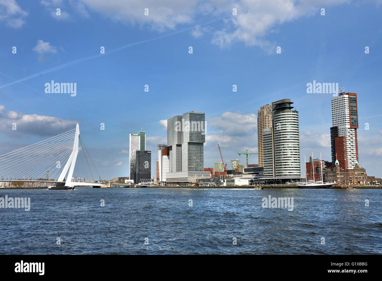 World Port Center (Kop van Zuid) Montevideo Hotel New York Rotterdam Niederlande Niederländisch (neue Maas Fluss Erasmus Brücke Schwan) Stockfoto