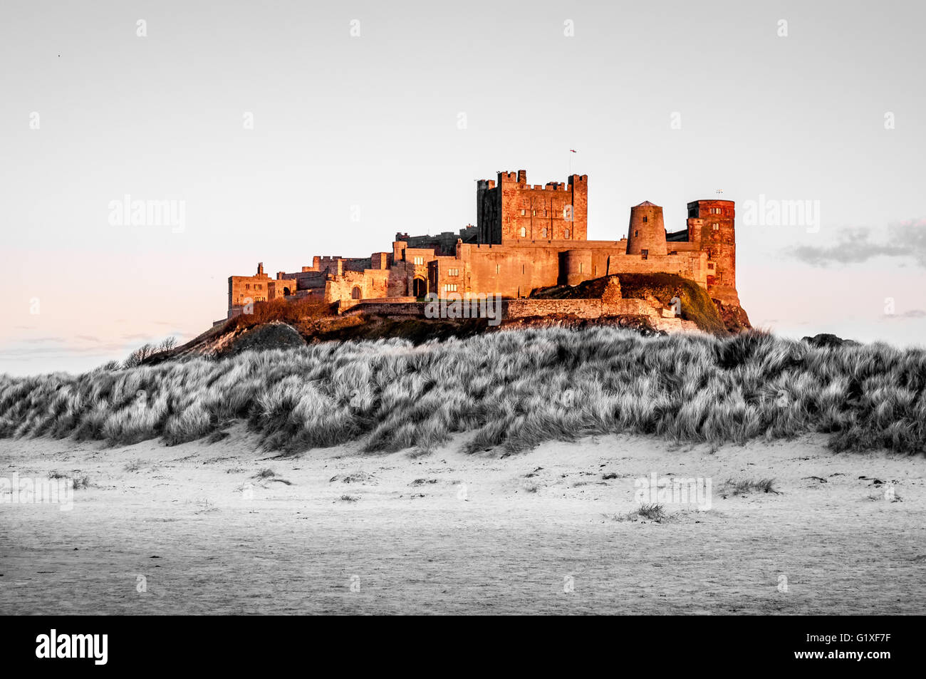 Die bunten Bamburgh Castle Stockfoto