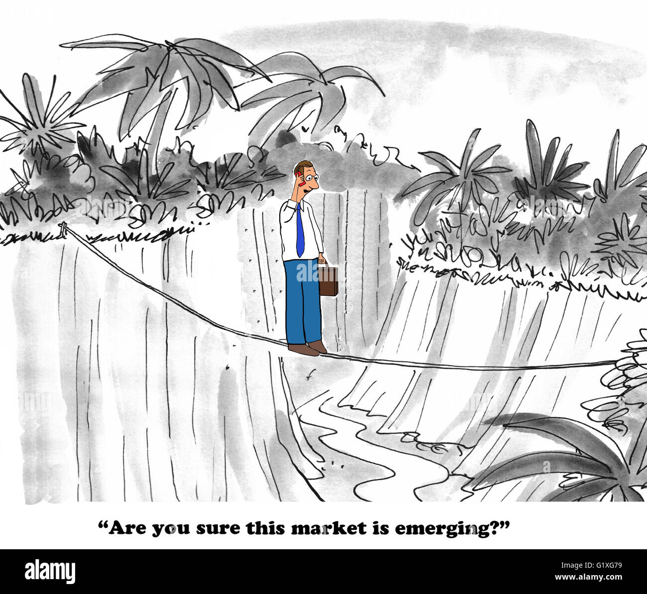 Geschäftliche Karikatur über einen Markt, der nicht abzuzeichnen scheint. Stockfoto