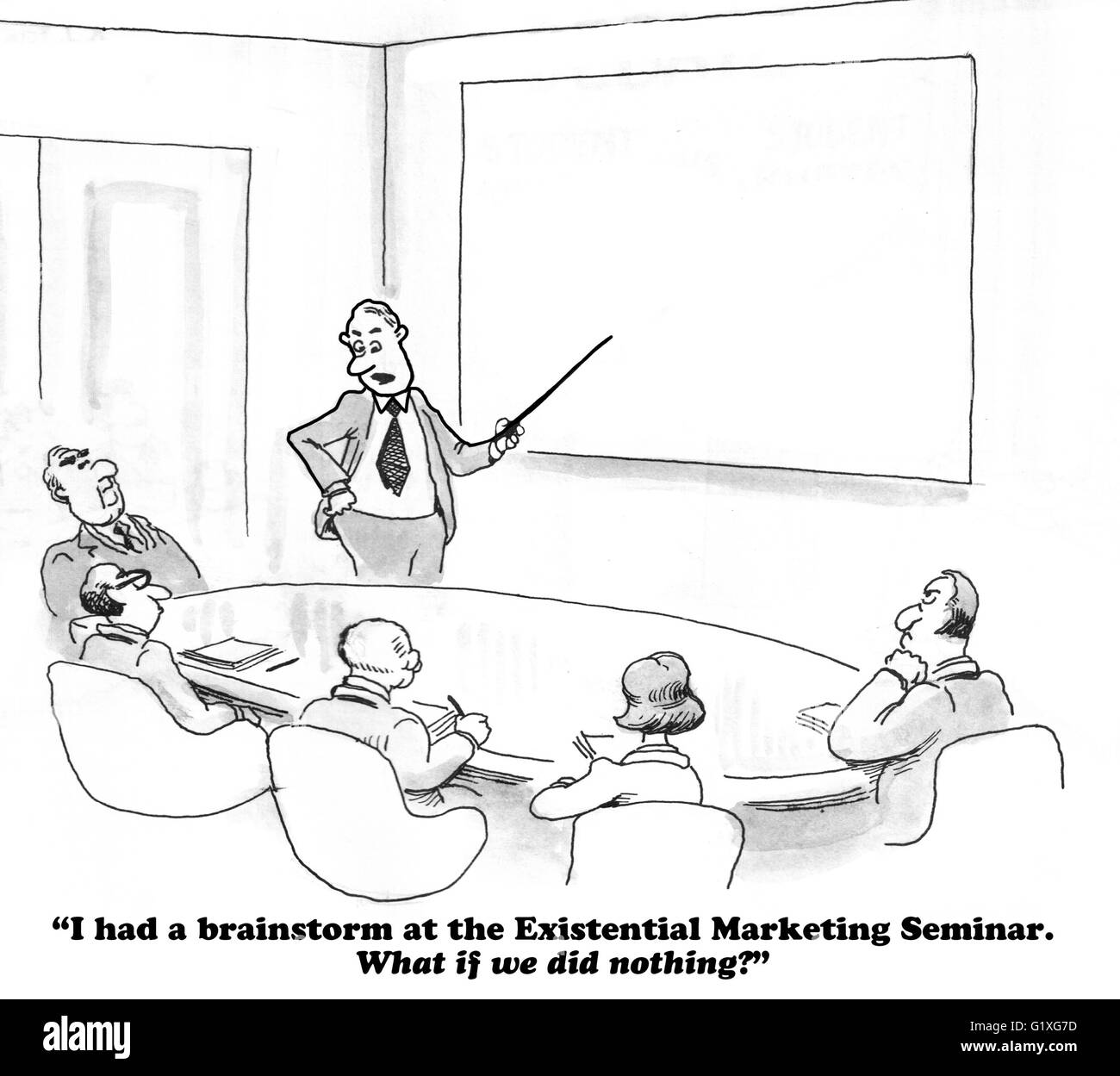 Geschäftliche Cartoon über die Entscheidung, nichts zu tun. Stockfoto