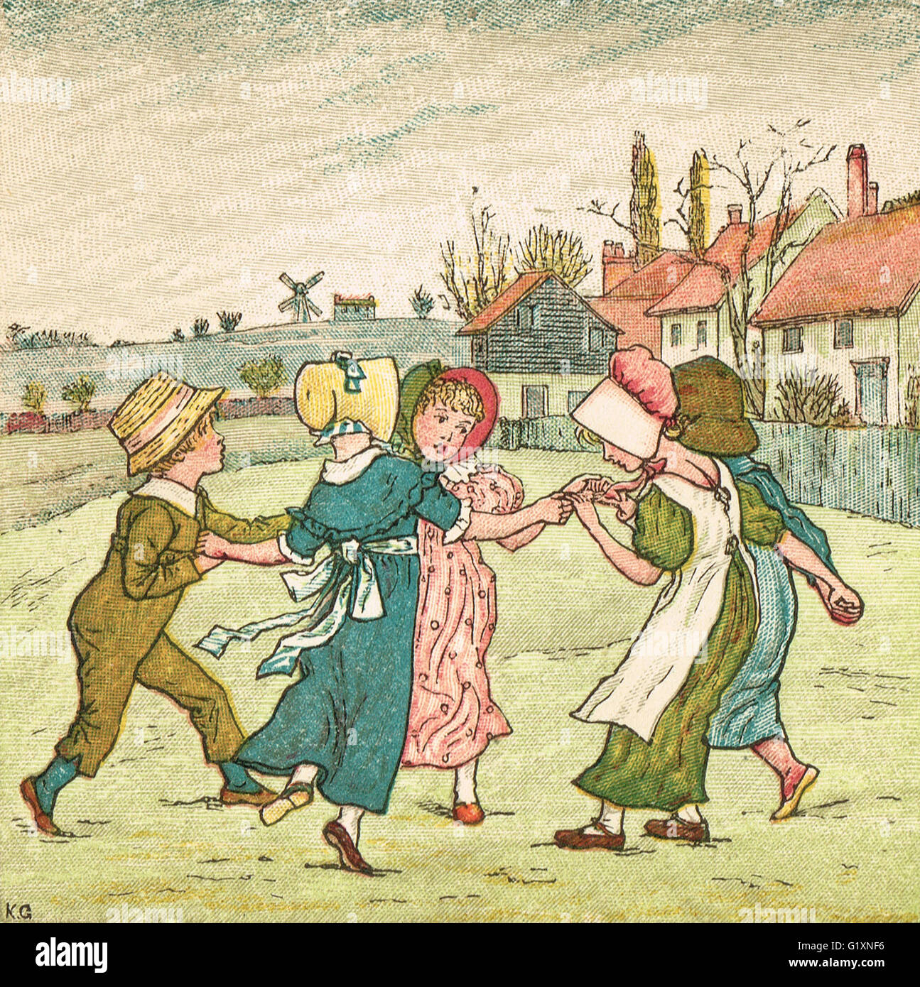 Kinder spielen Ring o Rosen von Kate Greenaway 1880 ' Stockfoto