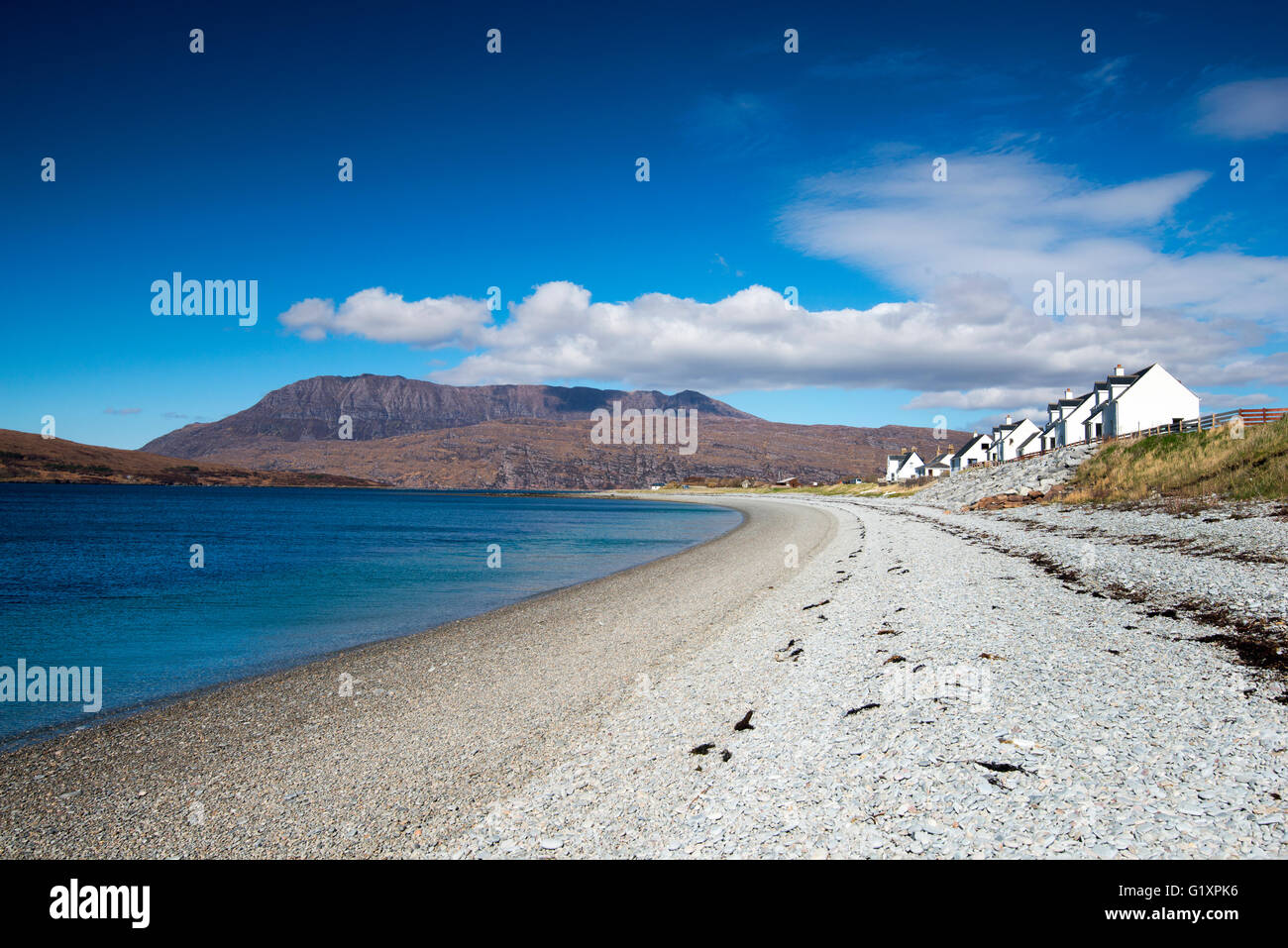 Einsamen Strand an der Ardmair Bucht in der Nähe von Ullapool, Schottland, Vereinigtes Königreich Wester Ross Stockfoto