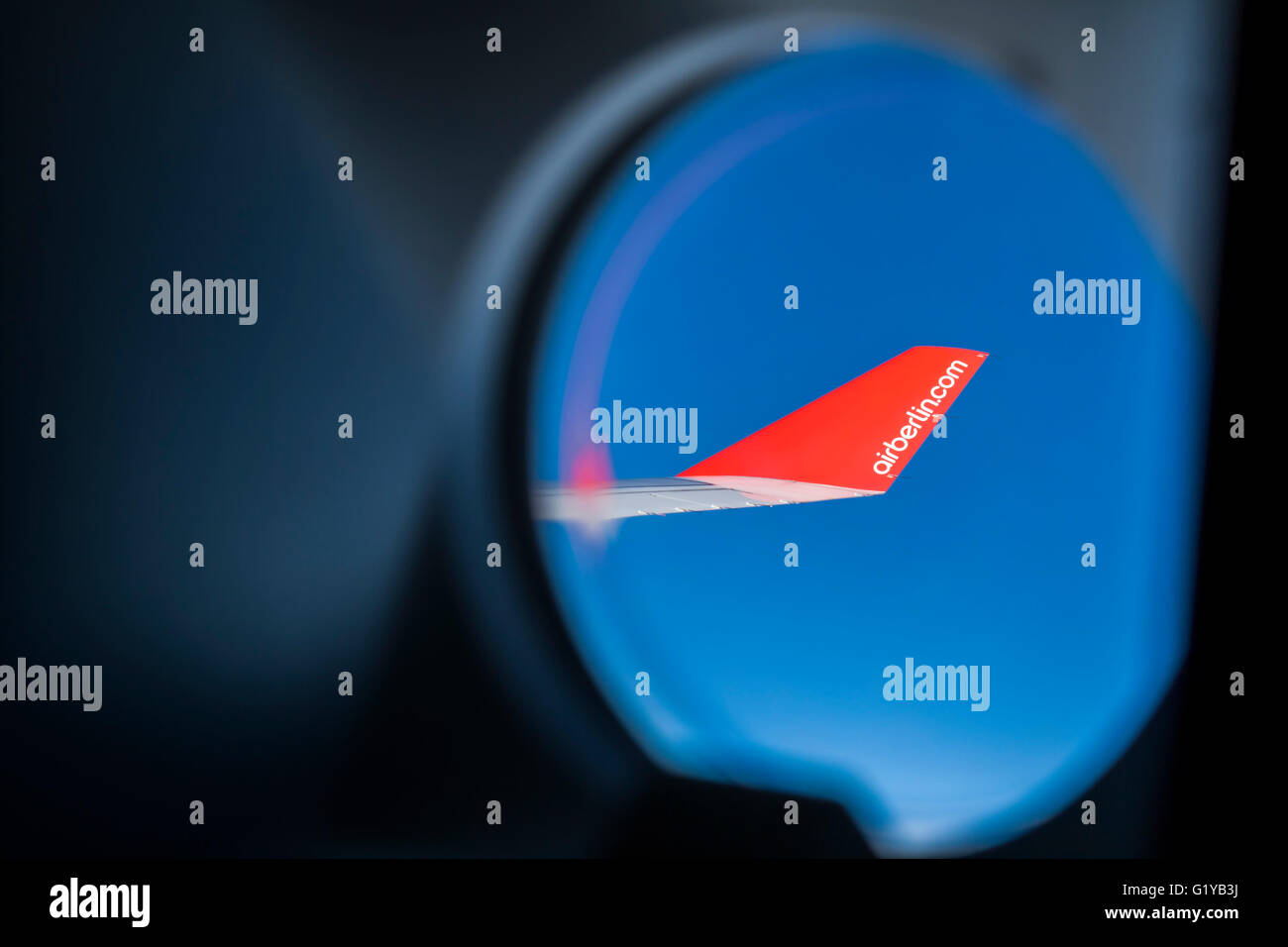 Air Berlin Flügel zeigt den Namen der Fluggesellschaft auf Winglet - No Sales auf Alamy oder irgendwo sonst Stockfoto