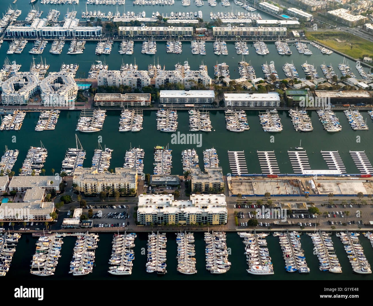 Marina-Venedig-Yacht-Club, Marina, Motorboote, Segelboote, Admiralty Way, Marina del Rey, Los Angeles County, Kalifornien, USA Stockfoto