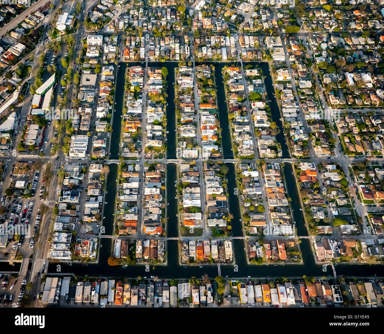 Kanäle in Venedig, Linnie Canal Parc, Kanal Häuser, Marina del Rey, Los Angeles County, Kalifornien, USA Stockfoto