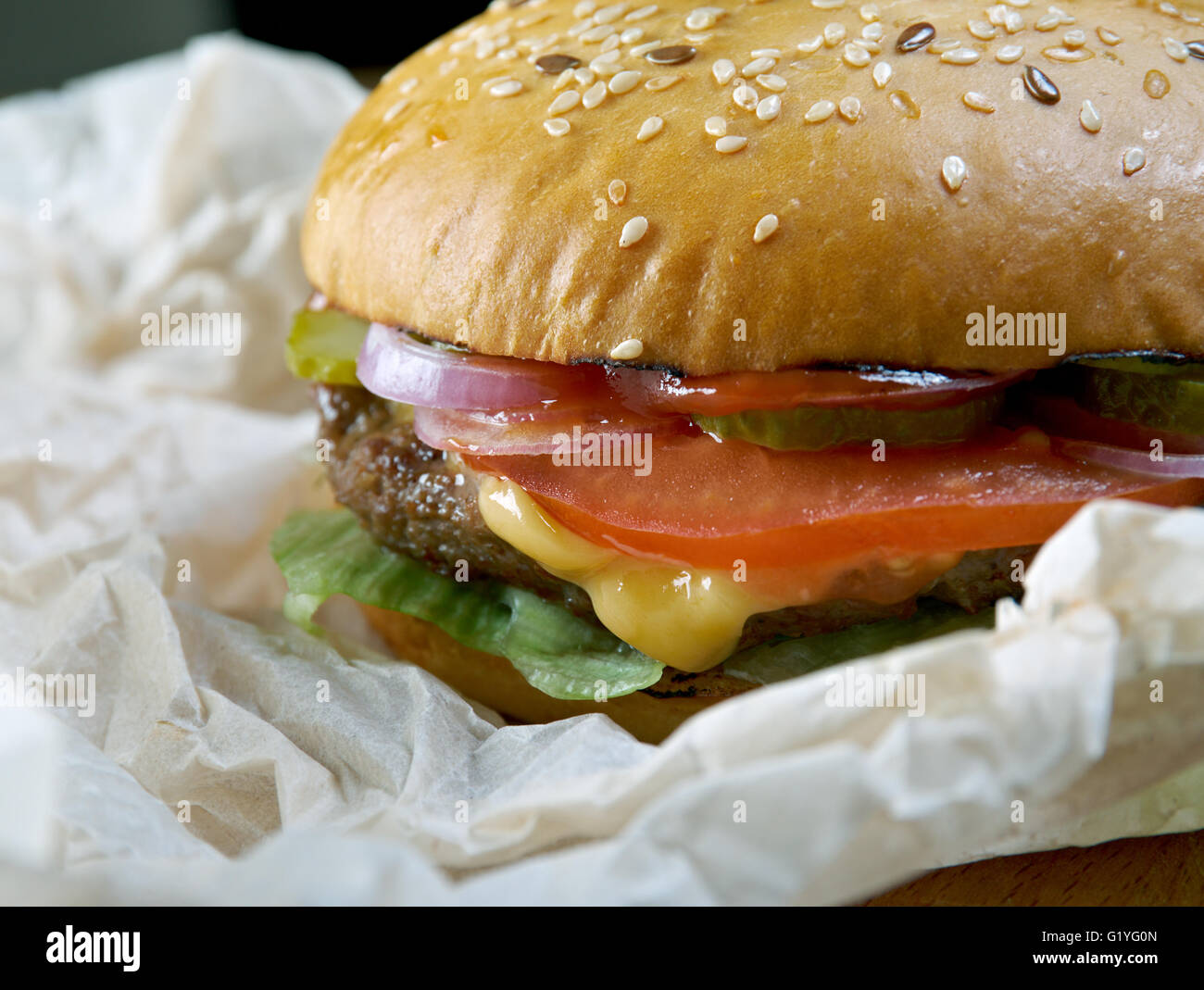 Buffalo Burger Hamburger mit Büffelfleisch aus den amerikanischen Bison gemacht Stockfoto