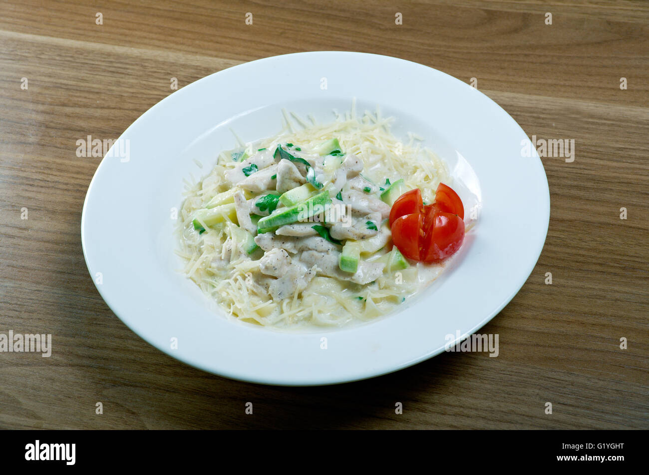 Fettuccine mit Lachs. Klassiche Nudeln Italienisch Stockfoto