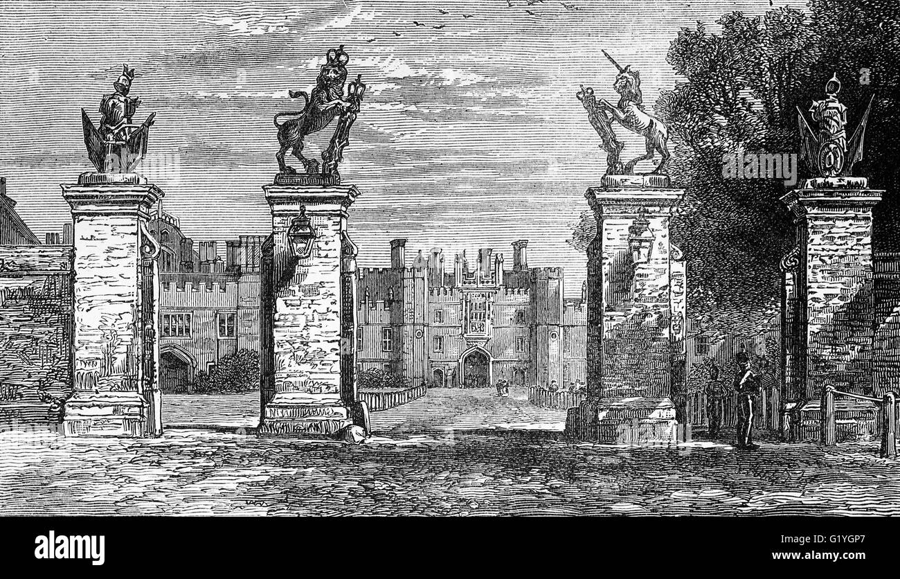 Hampton Court Palace die Heimat von Kardinal Thomas Wolsey, ein königlicher Palast in London Borough of Richmond nach Themse, Greater London, Middlesex, England Stockfoto