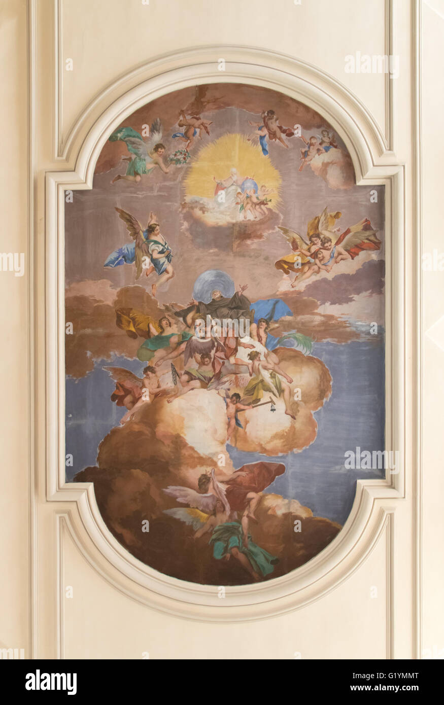 Marostica, Italien - 12. April 2016: Central Fresko an der Decke von der Kirche Saint Anthony Abbot, Heiligen darstellt. Stockfoto
