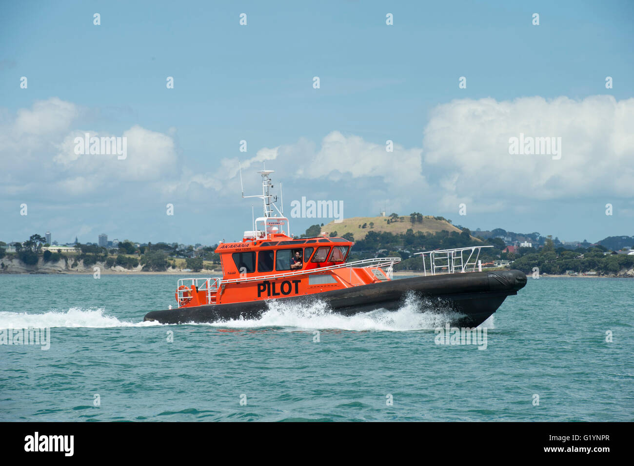 Auckland Harbour Pilot Rippe (Festrumpfschlauchboot), Akarana, gebaut von Naiad. Stockfoto