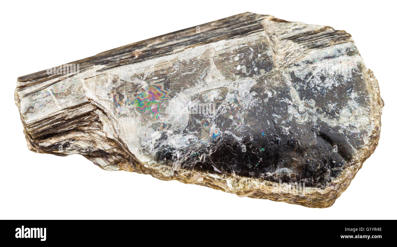 Makroaufnahmen von mineralischen Naturstein - Stück isolierten o Muskovit (Dioctahedral Glimmer, gemeinsame Glimmer, Fischleim, Kali-Glimmer) Stockfoto
