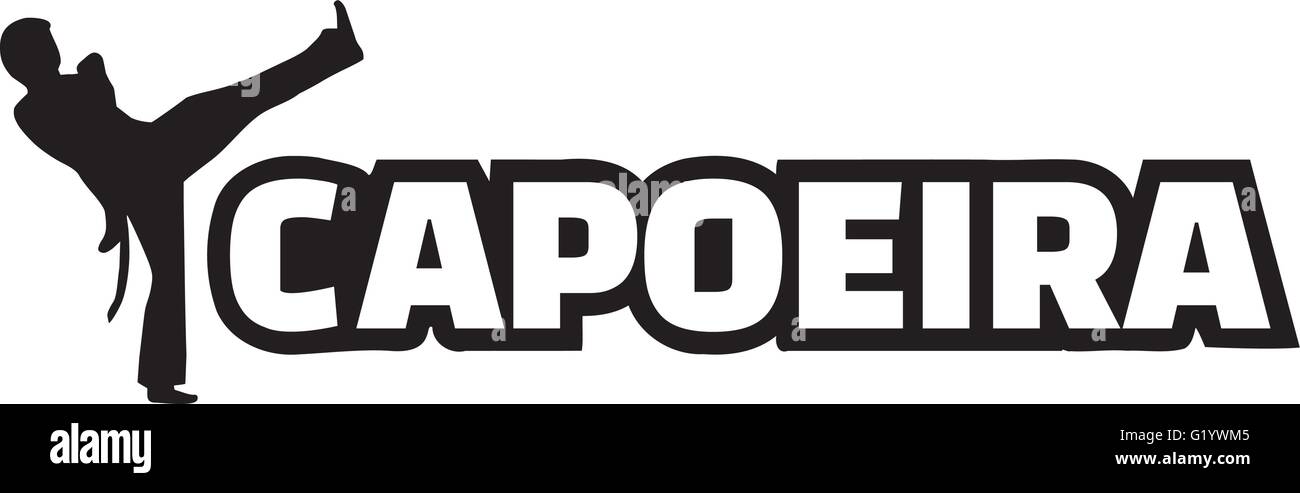 Capoeira-Wort mit Kämpfer Stock Vektor