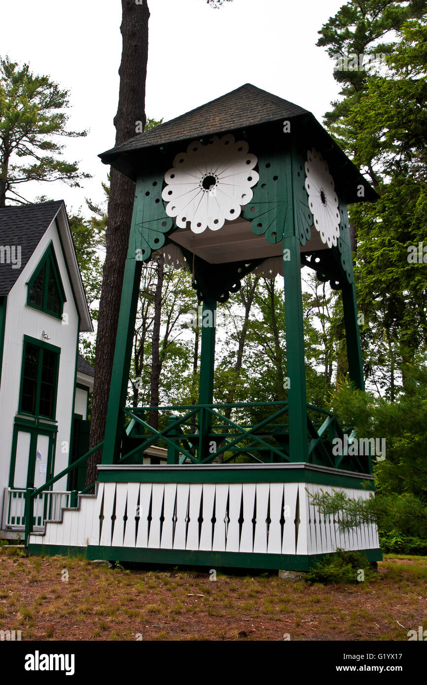 Old Orchard Beach, Ocean Park, neunzehnten Jahrhunderts Chautauqua religiöse Erweckung Zentrum. Dies verdeutlicht die Bell Tower, 1882 Stockfoto