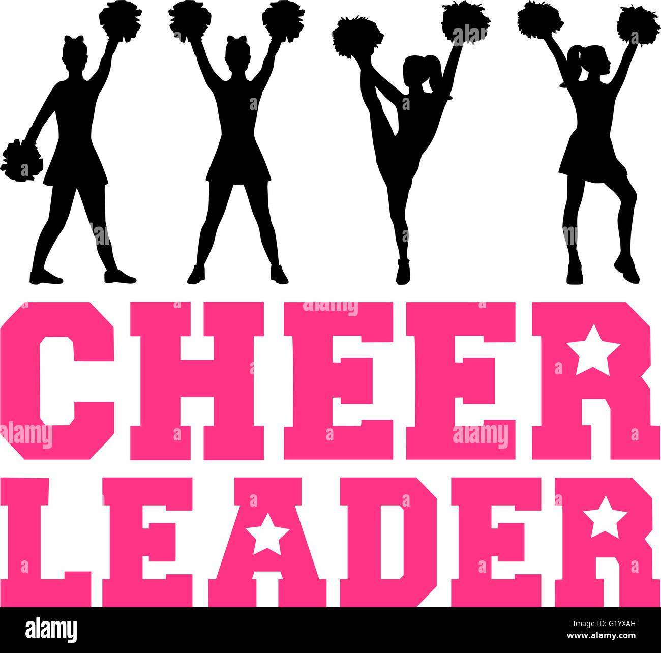 Cheerleader Wort mit Silhouetten Stock Vektor