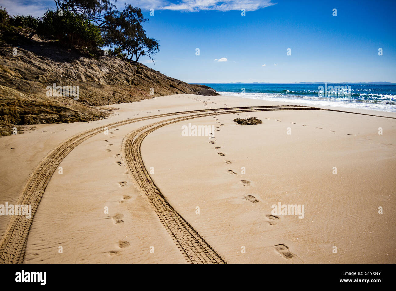 Spuren am Strand Stockfoto