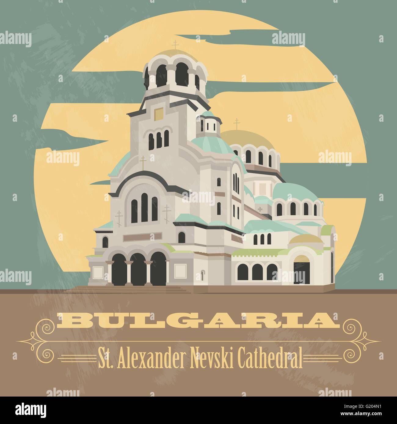 Sehenswürdigkeiten in Bulgarien. Retro-Stil Bild. Vektor-illustration Stock Vektor