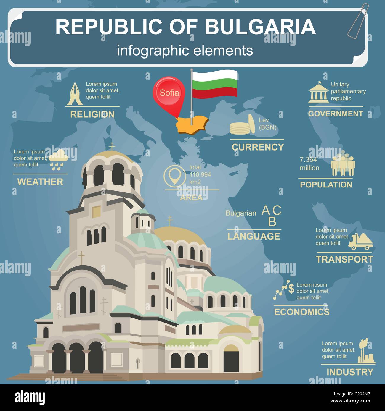 Bulgarien-Infografiken, statistische Daten, Sehenswürdigkeiten. Vektor-illustration Stock Vektor