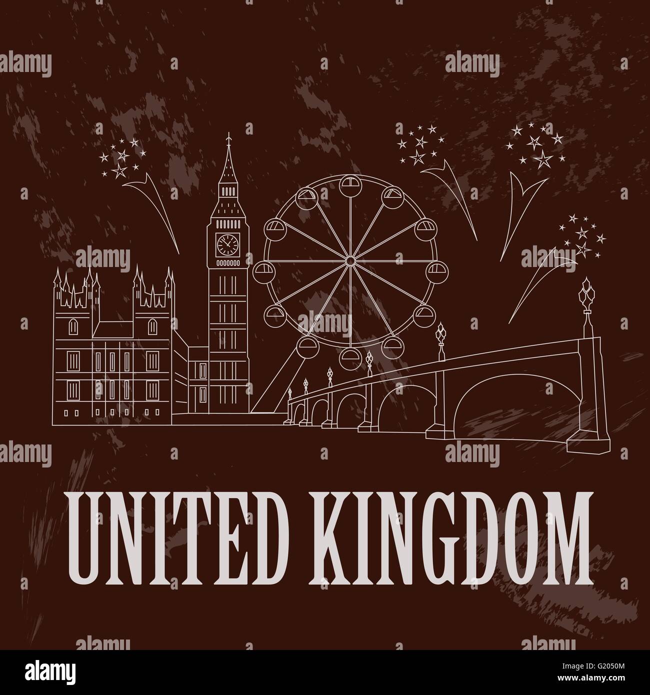 United Kingdom of Great Britain Wahrzeichen. Westminster Bridge, Big Ben. Retro-Stil Bild. Vektor-illustration Stock Vektor