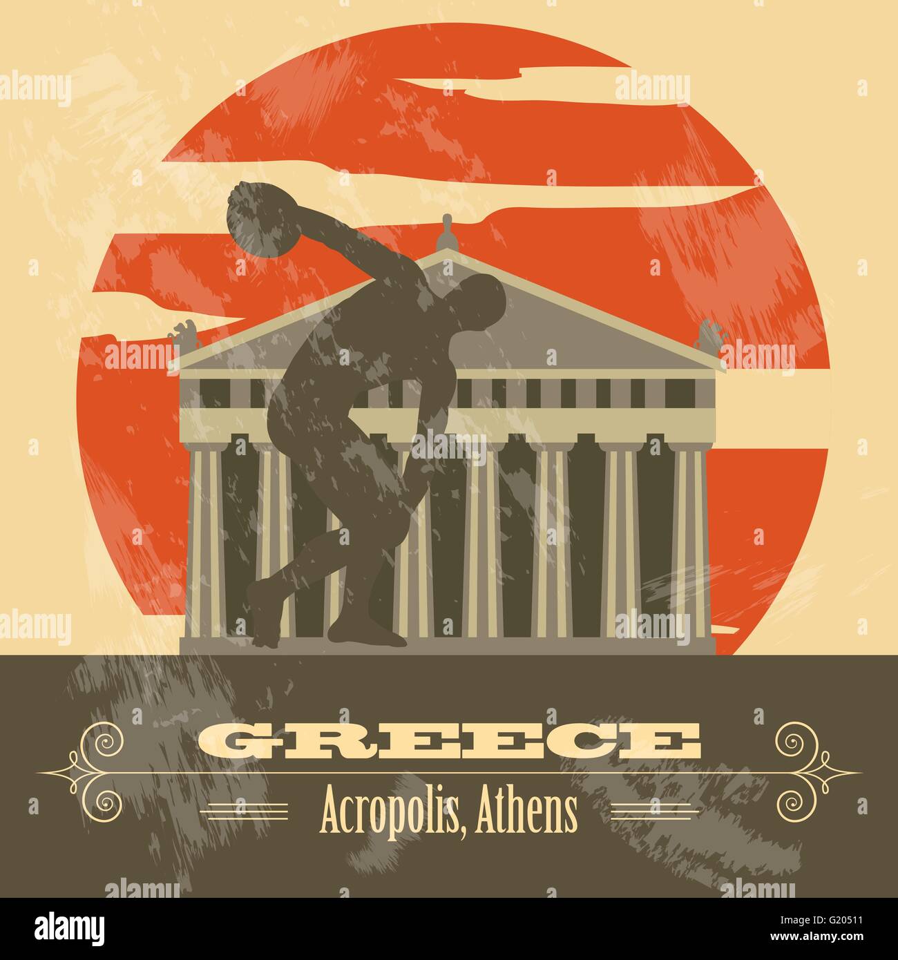 Griechenland Sehenswürdigkeiten. Retro-Stil Bild. Vektor-illustration Stock Vektor