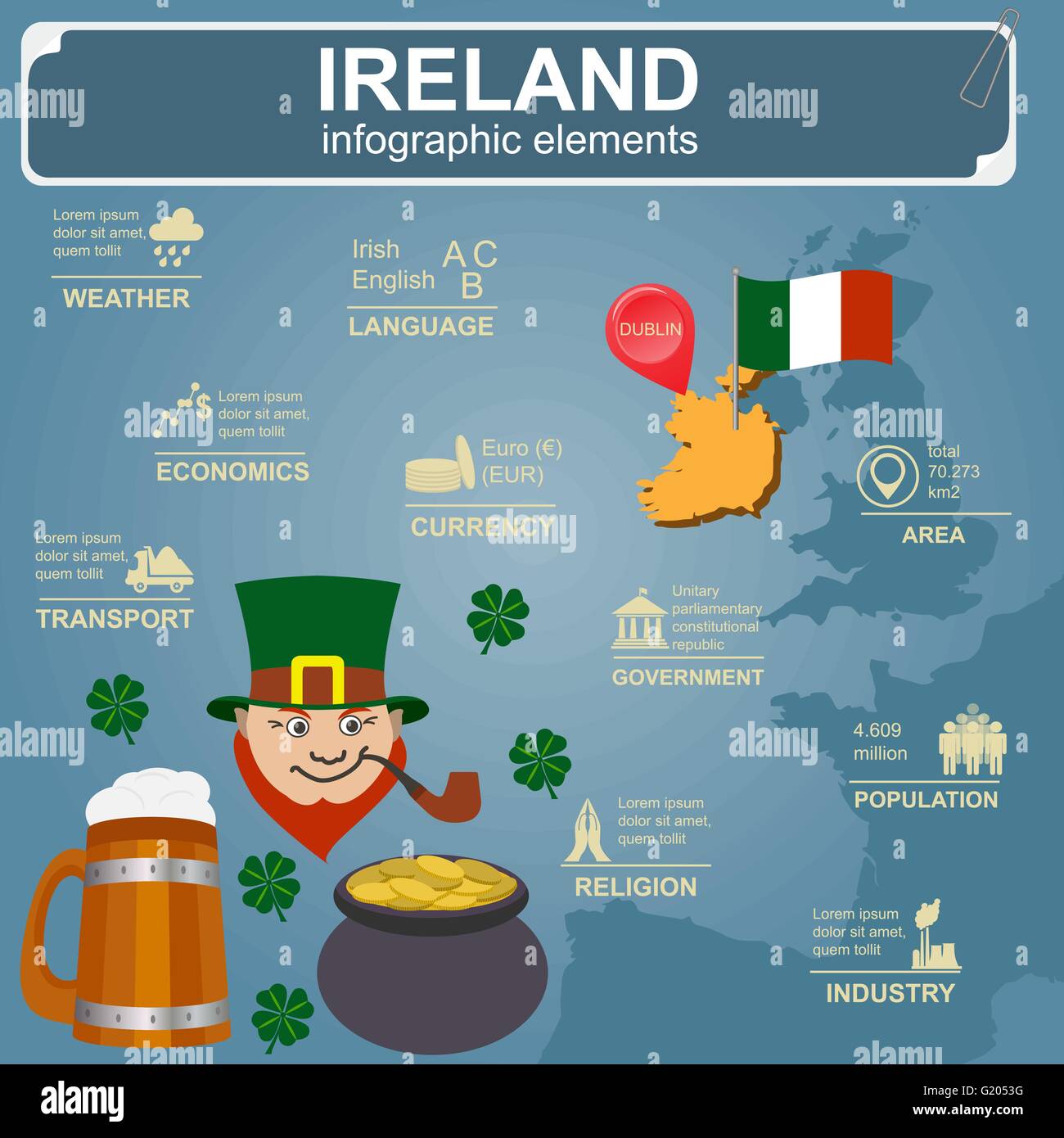 Irland-Infografiken, statistische Daten, Sehenswürdigkeiten. Vektor-illustration Stock Vektor