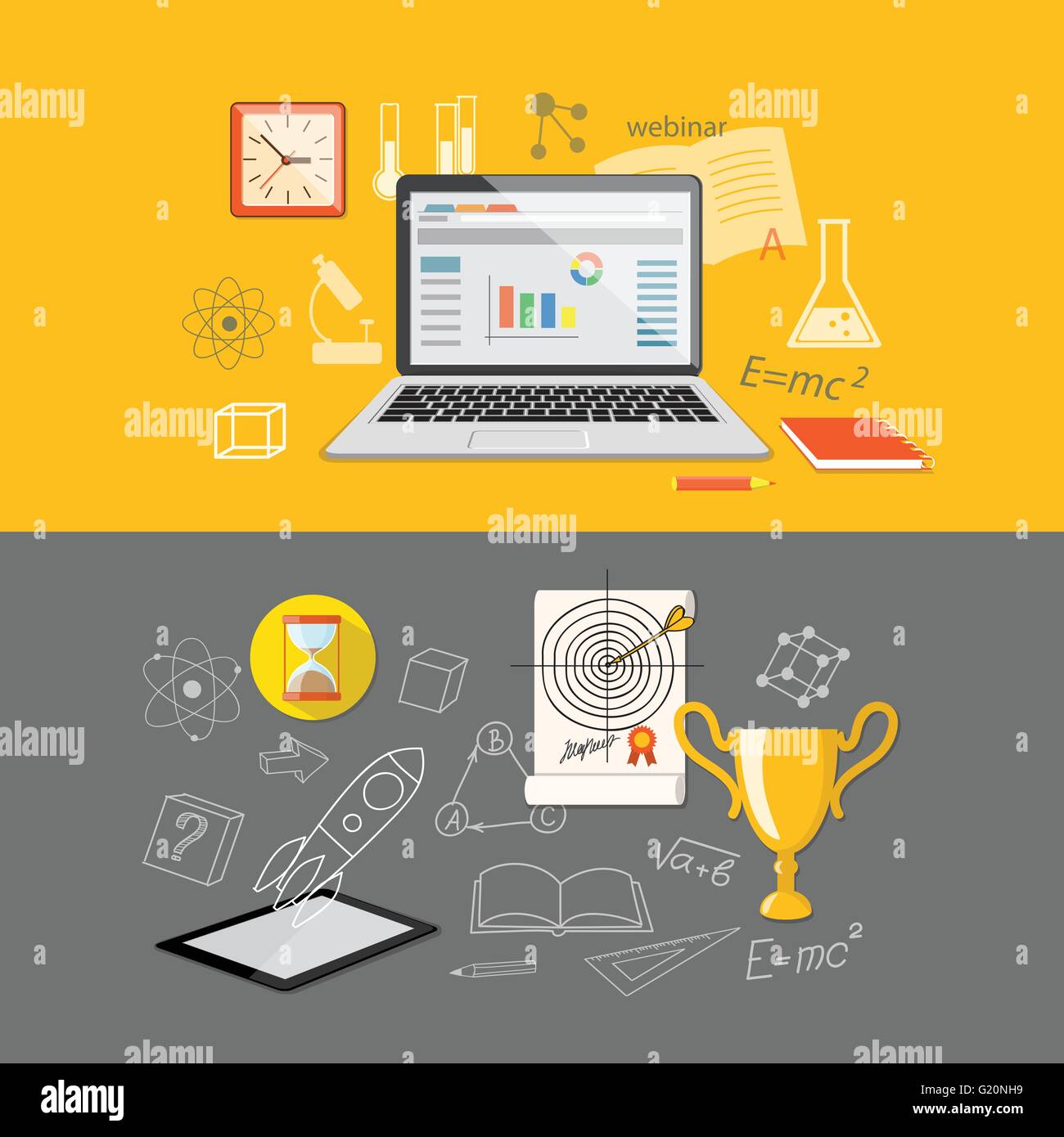 Flaches Design moderne Vektor-Illustration-set Konzept für Hochschule, Universität, Online-Bildung, e-Learning, Business-st Stock Vektor