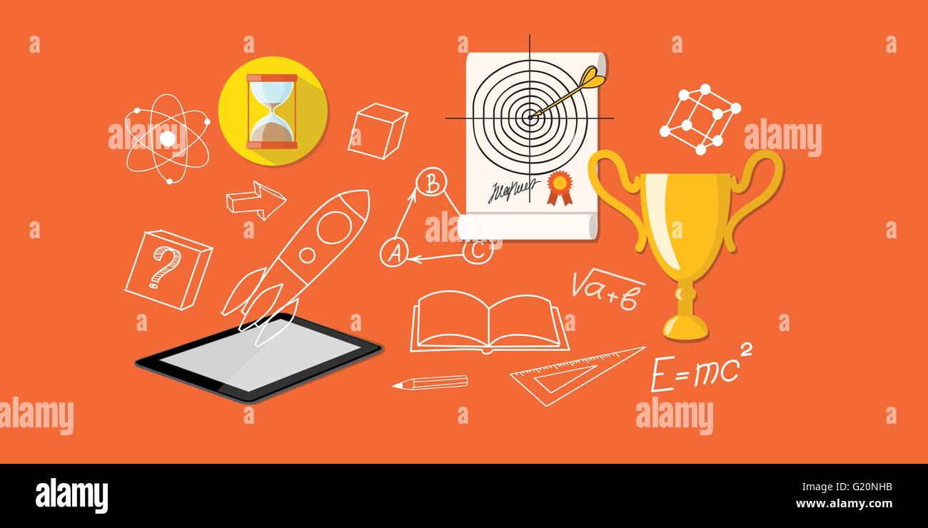 Flaches Design moderne Vector Illustration Konzept der höheren Schule, Universität, online Education, e-Learning, Business studieren, Stock Vektor