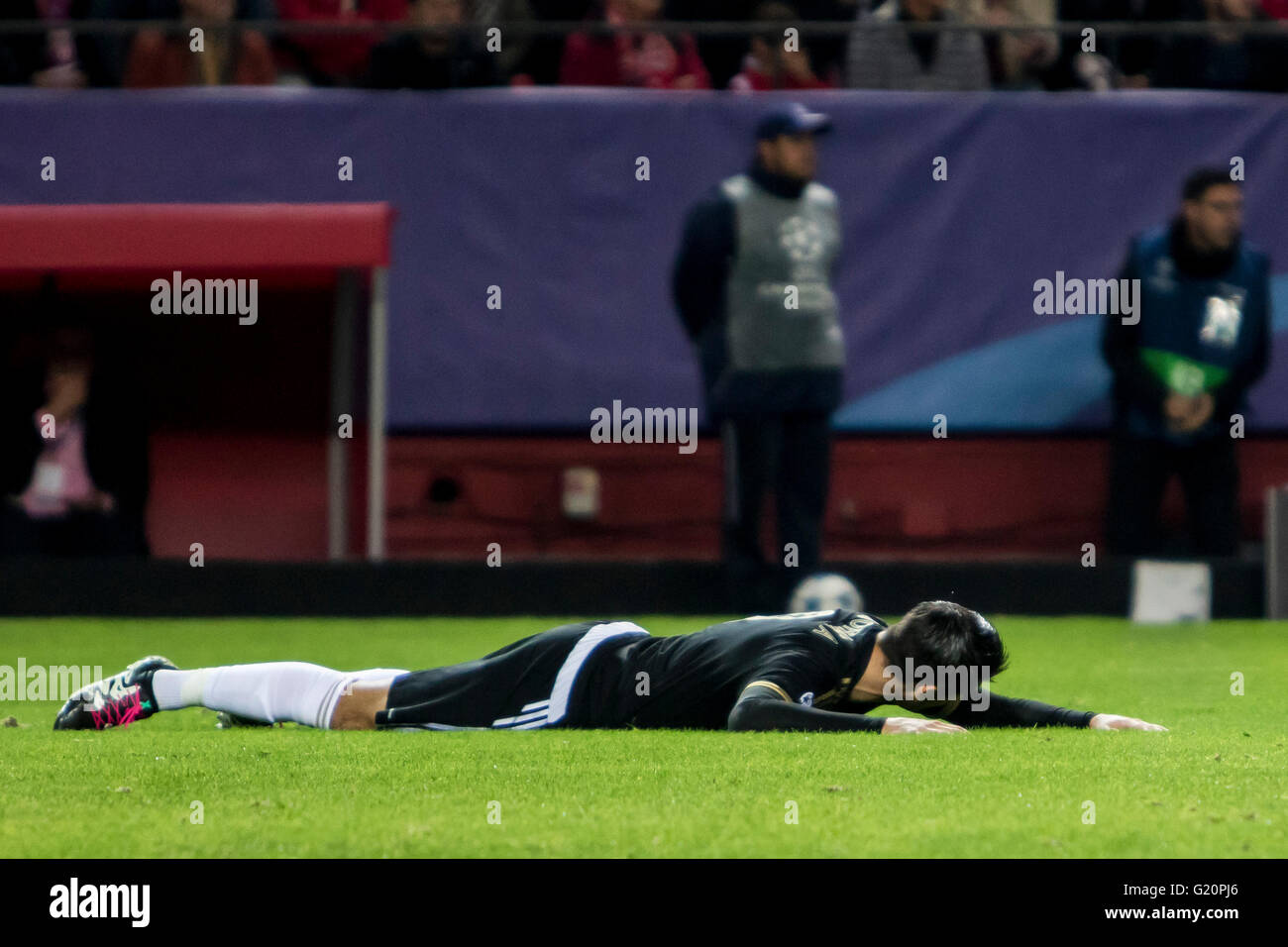 Alvaro Morata von Juventus klagt während der Gruppe D der UEFA Champions League-Fußballspiel zwischen Sevilla FC und Juventus Turin im Estadio Ramon Sanchez Pizjuan in Sevilla, Spanien, 8. Dezember 2015 Stockfoto