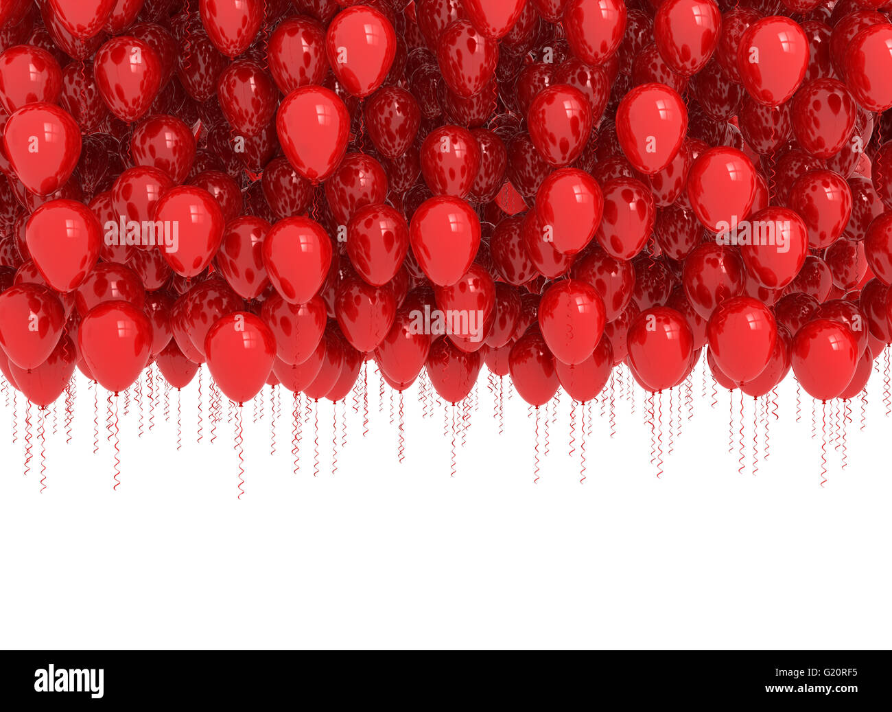 Rote Luftballons isoliert auf weißem Hintergrund Stockfoto