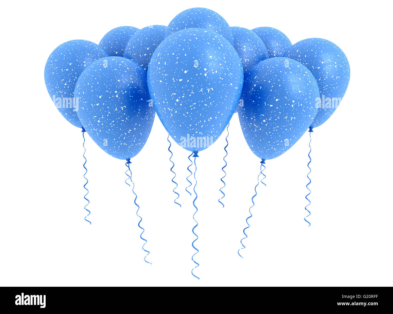 Blaue Ballons isoliert auf weiss Stockfoto