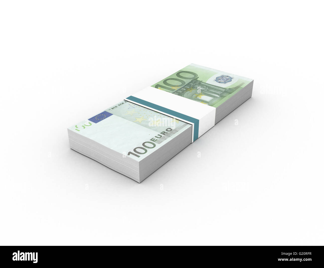 100 Euro-Banknoten (Rechnungen) bündelt isoliert auf weißem Hintergrund Stockfoto