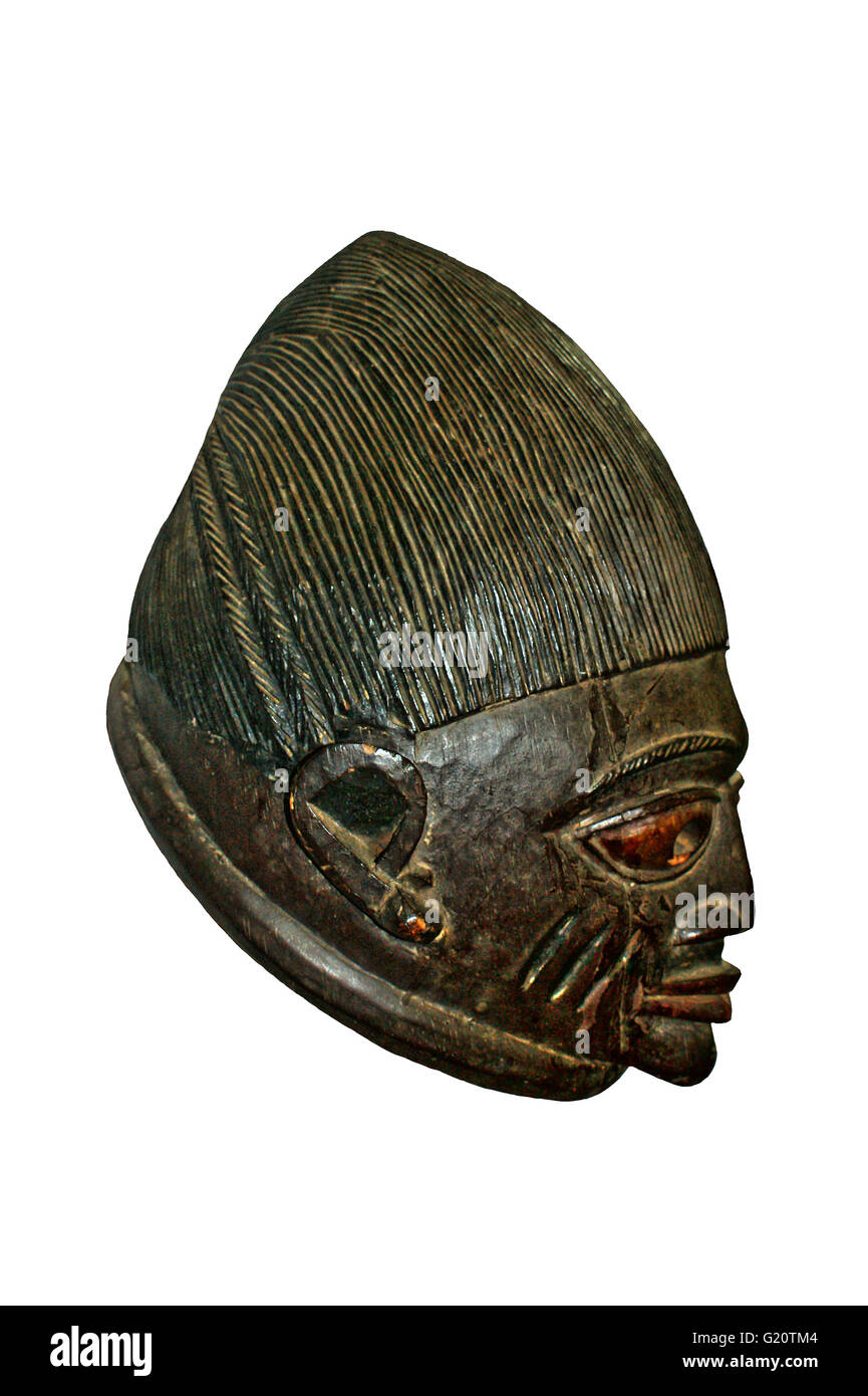 Afrikanische Maske, Holz eingestürzt und Hand hergestellt alte afrikanische Maske aus Westafrika Bereich Ghana, Nigeria, Togo, Benin und Côte d ' Ivoire, Stockfoto