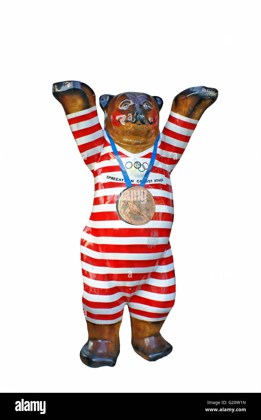 Berlin Olympia Bär - Berliner Bär, gemalt mit Graffiti, Bär Kunst, Bär von Berlin Begrüßung, bunt Stockfoto