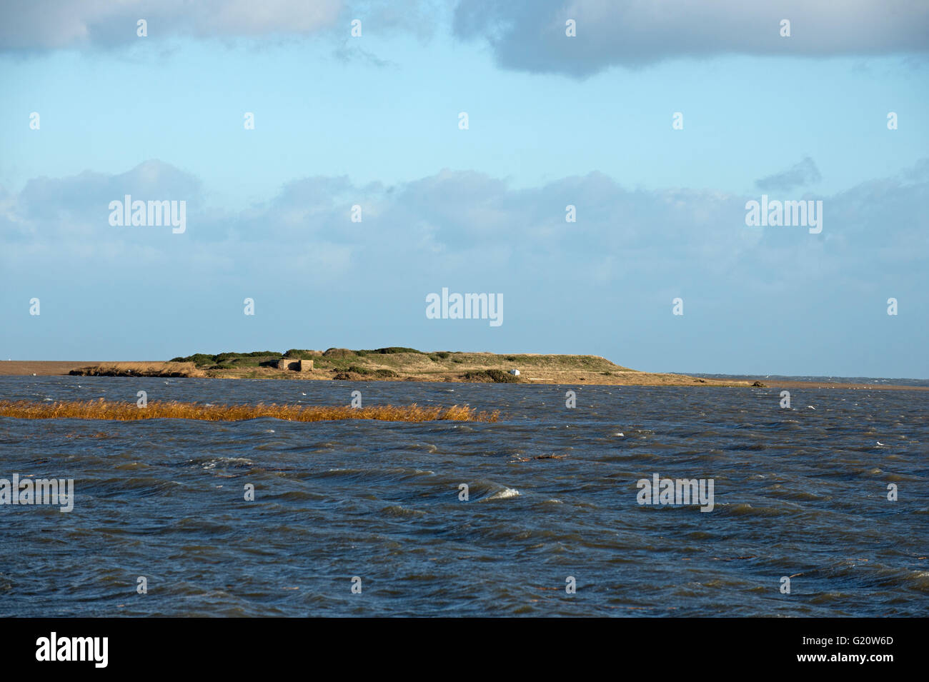 Salthouse überflutet nach Sturmflut der Nacht des 5. Dezember 2013 Norfolk Stockfoto