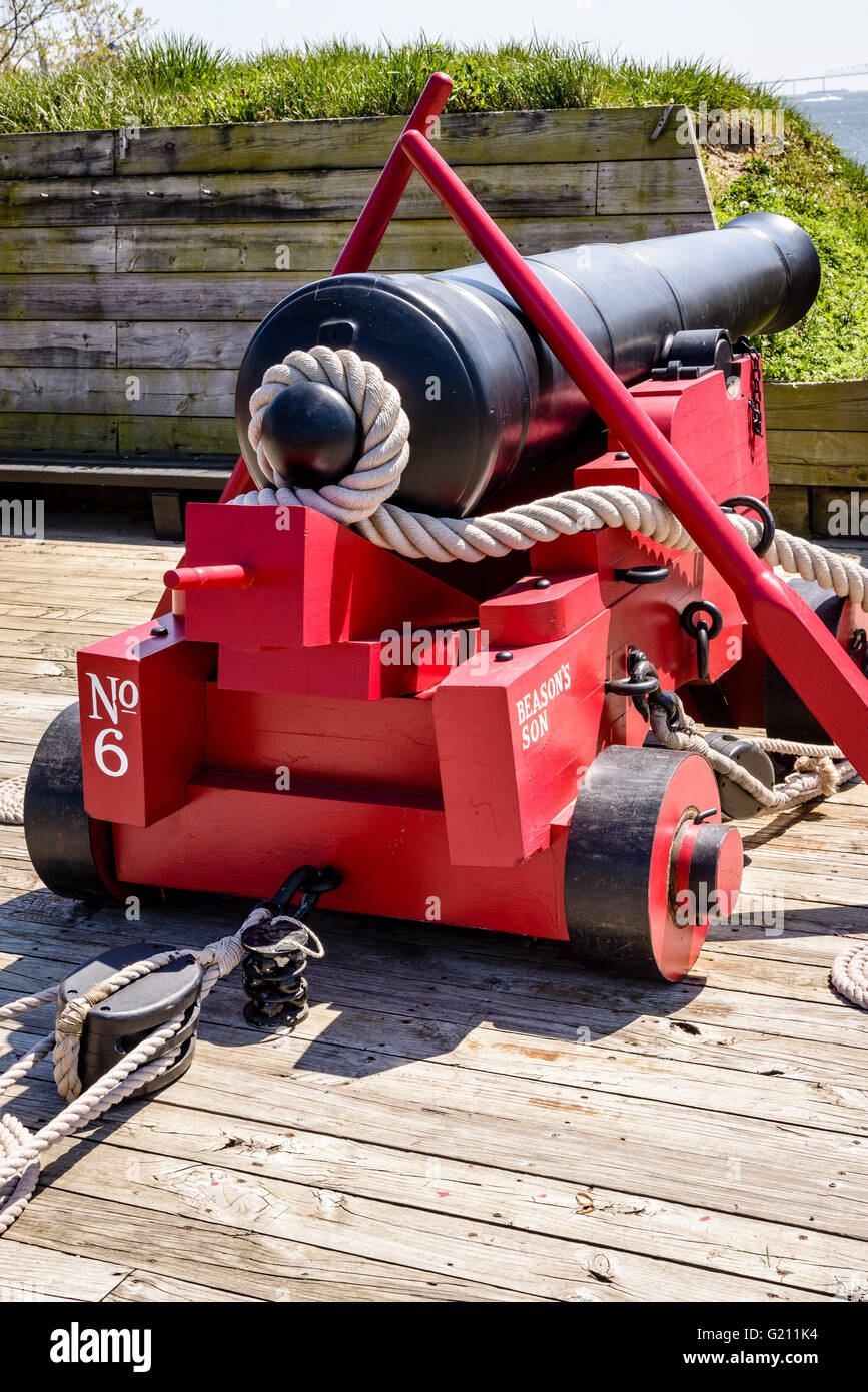18lb Cannon Batterie, Fort McHenry National Park, Baltimore, MD Stockfoto