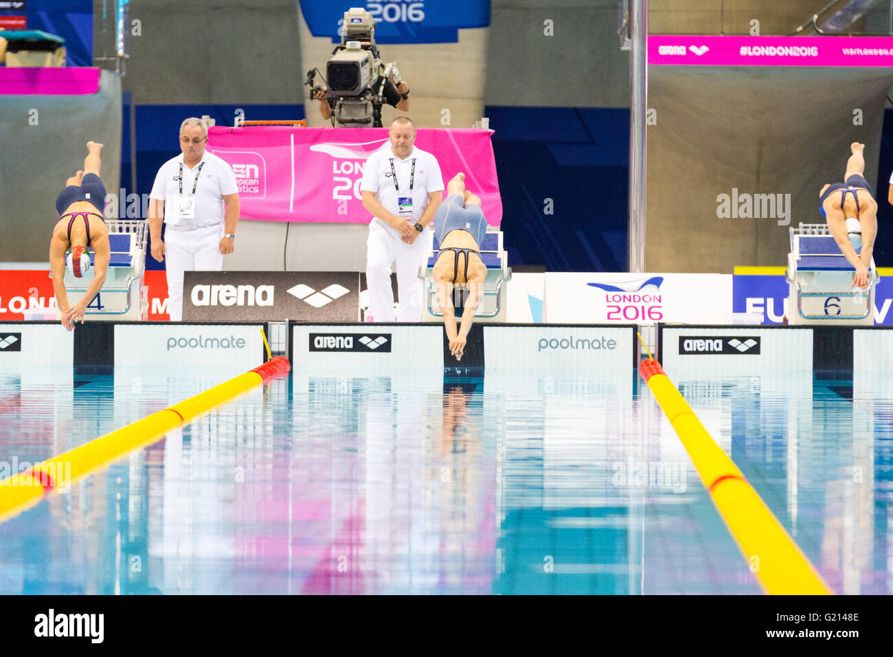 Aquatics Centre, London, UK, 21. Mai 2016. European Swimming Championships. Frauen 200m Schmetterling Halbfinale. Franziska Hentke während des Rennens. Deutsche Schwimmerin Franziska Hendke nimmt zweiten Platz in ihrer Rasse. Bildnachweis: Imageplotter und Sport/Alamy Live Nachrichten Stockfoto