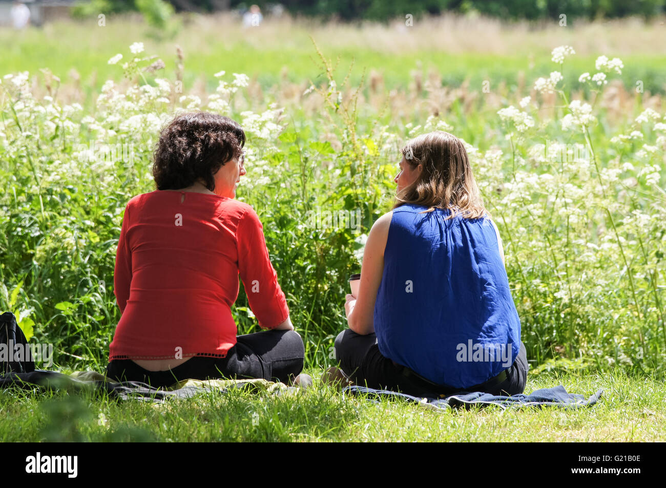 Menschen genießen sonniges Wetter in Woodberry Feuchtgebiete Natur reserve, London England Vereinigtes Königreich UK Stockfoto