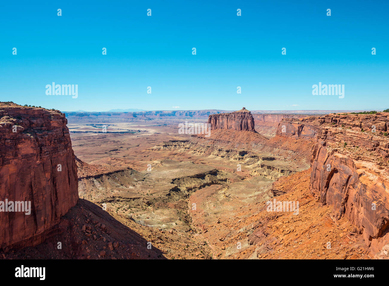 Canyon-Landschaft, Mesa, Landschaft, Felsformationen, Denkmal-Becken, White Rim, Insel im Himmel Stockfoto