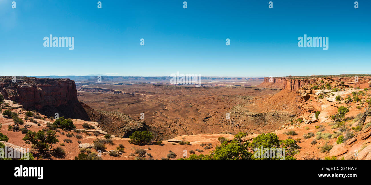 Canyon-Landschaft, Mesa, Landschaft, Felsformationen, Denkmal-Becken, White Rim, Insel im Himmel Stockfoto