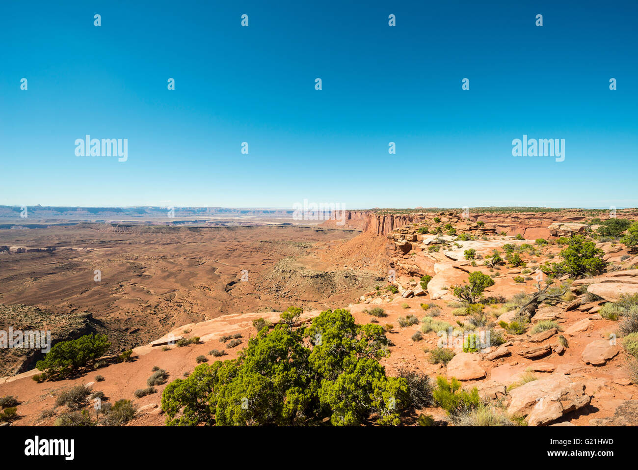 Canyon-Landschaft, Mesa, Landschaft, Felsformationen, Denkmal-Becken, White Rim, Insel im Himmel Stockfoto