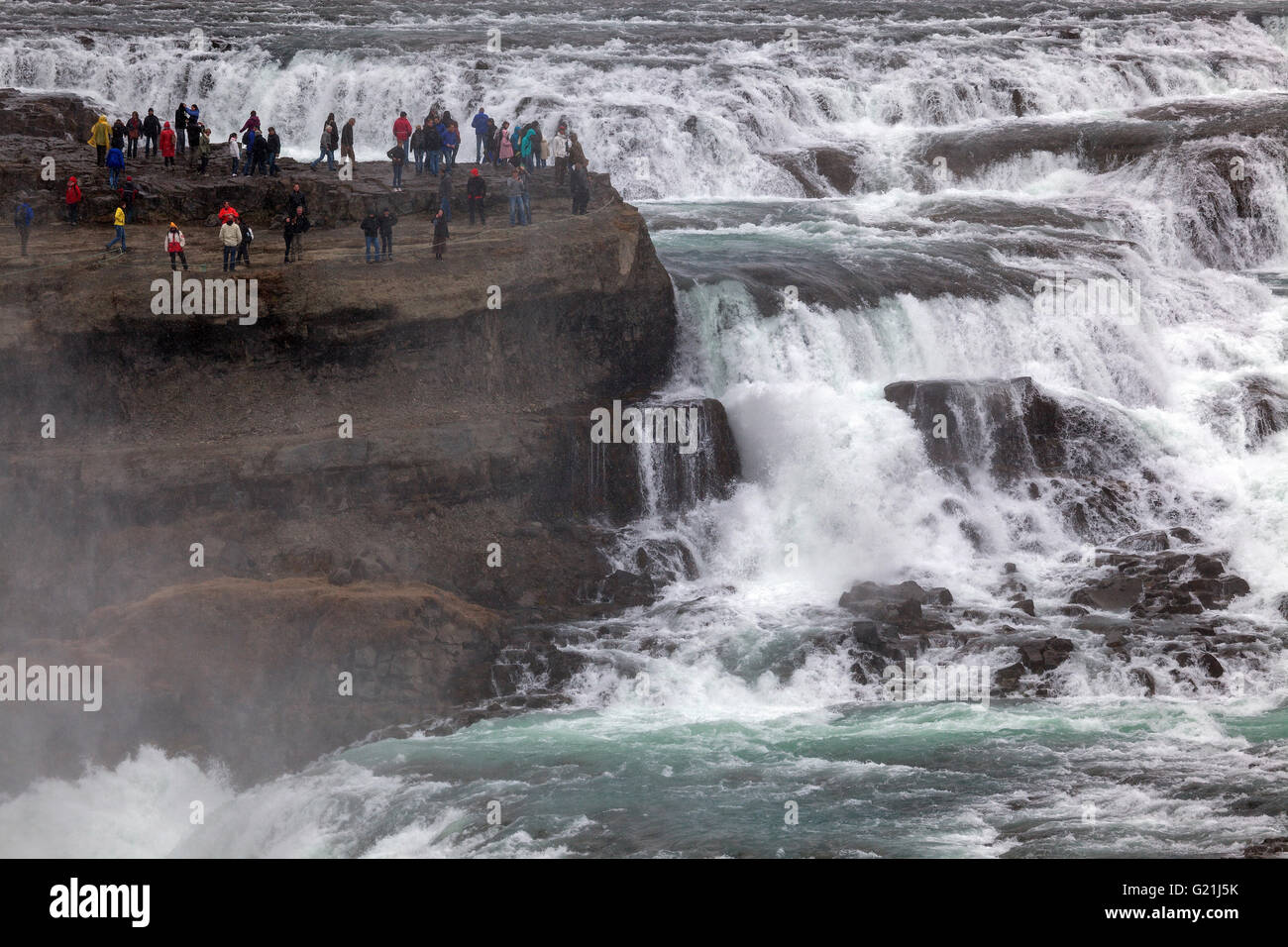 Wasserfall Gullfoss, touristische Attraktionen, Golden Circle Route, Island Stockfoto