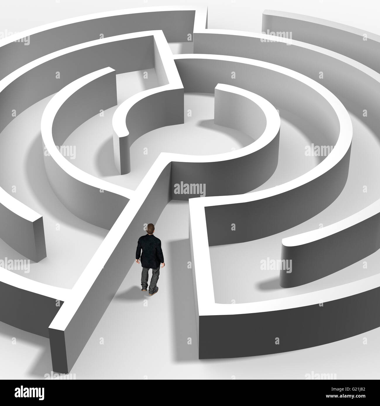 Mann im Labyrinth, symbolischen Bild, Computergrafik Stockfoto