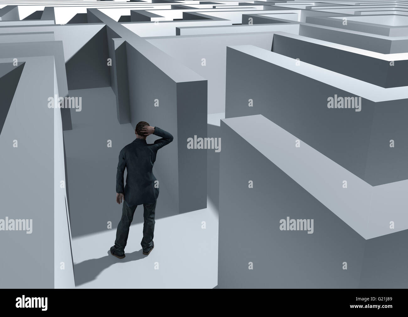 Mann im Labyrinth, symbolischen Bild, Computergrafik Stockfoto